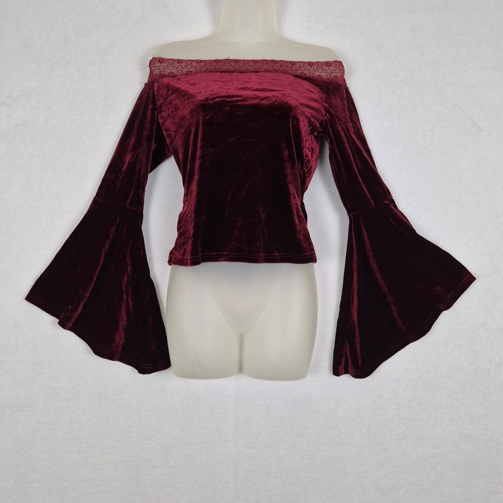 Y2k Fairy Velvet Bell Sleeve Medium Top Burgundy Whimsigoth Dark Romantic Boho